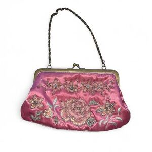 Embroidered Pink Clutch Bag